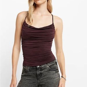 Body Contour Compression Silky Halter Cowl Neck Pleated Cam